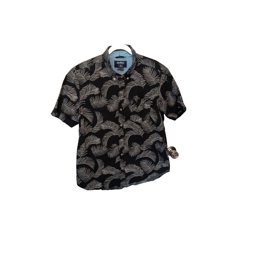 Chubbies‎ Men's XL Black Short Sleeve Shirt – White Leaf Print – Button Front